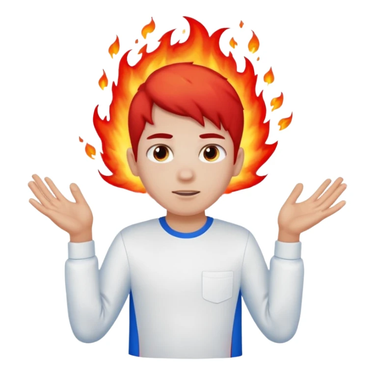 A boy with no hands fire instead made out of red fire and ,blue fire only on a white shirt that the boy is wearing  sticker