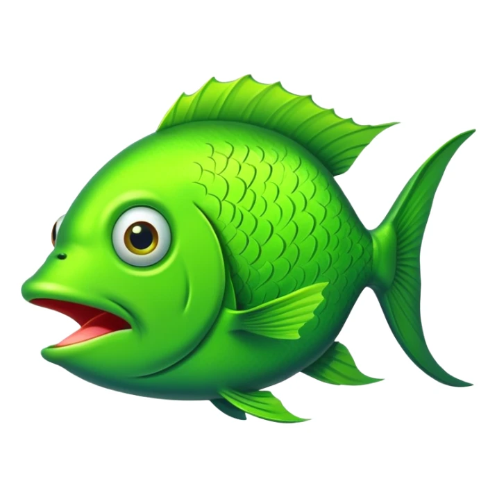 ridiculously stupid bright green fish in side profile facing right, extremely wide eye, gaping mouth open in surprise, looks completely baffled, flat 2D side view only sticker