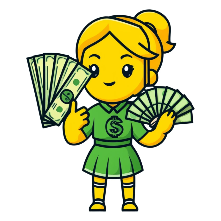yellow skin woman with money fan sticker