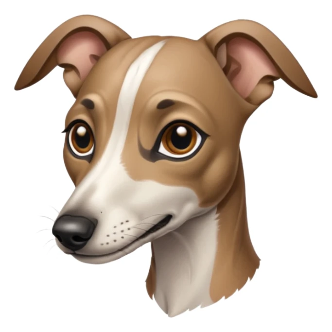 Create a brindle whippet emoji with long Dobby looking ears and a long snout sticker