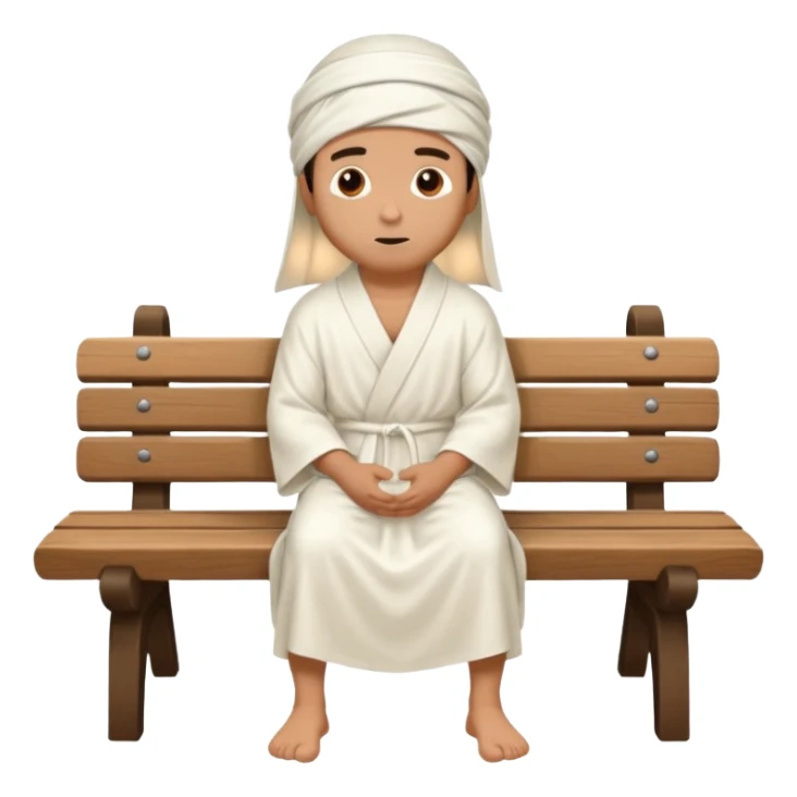 fullbody Pharisee, sitting on a bench, long robe, head covering, thoughtful expression sticker