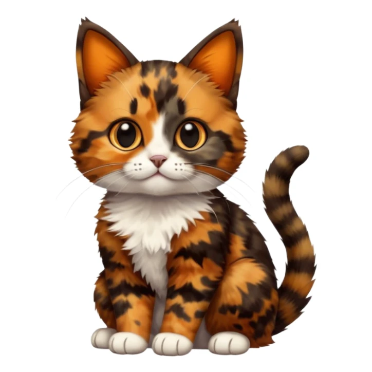 A high-resolution photo-realistic digital illustration of a brown multicoloured  tortoiseshell cat kitten, chest upward sticker