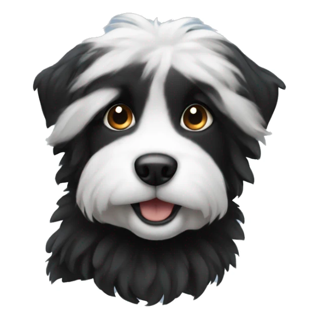 Black fluffy dog with a white strip sticker