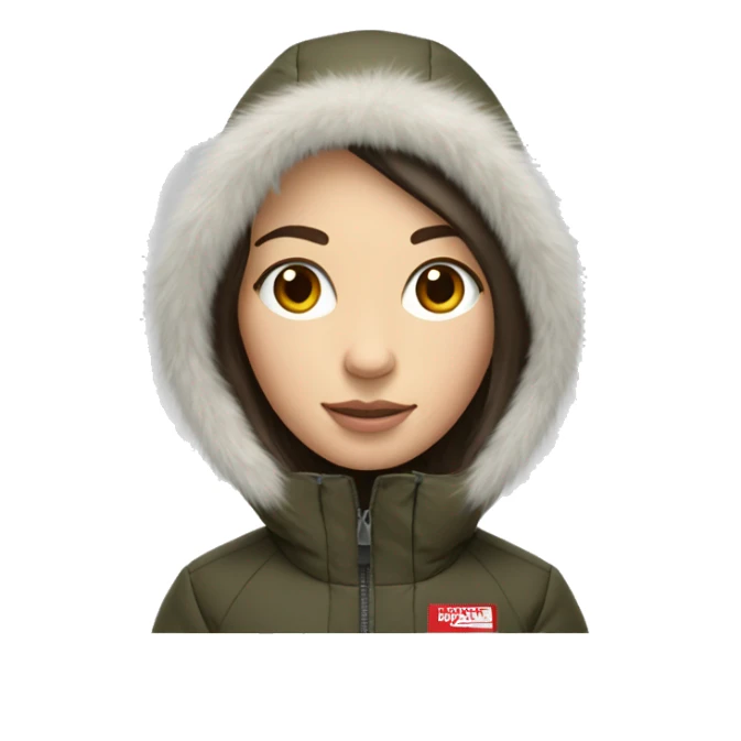 White  brunette Girl wearing northface parka sticker