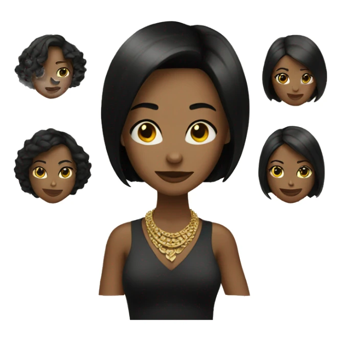 Woman wearing gold necklaces with black bob sticker