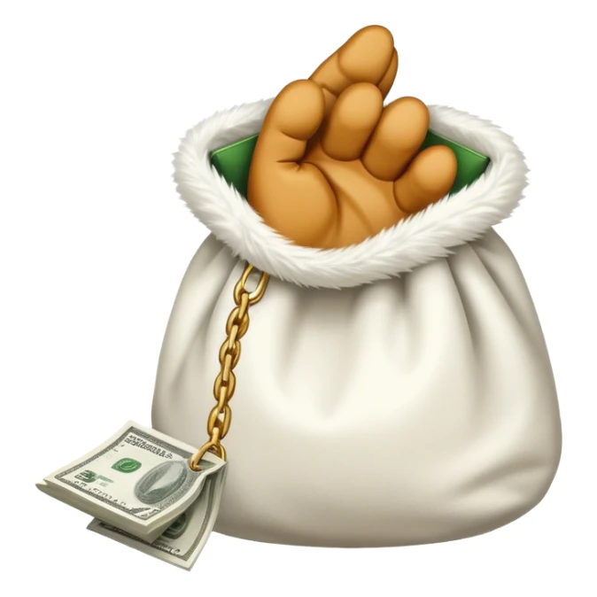 A cat's paw handing over a money bag sticker