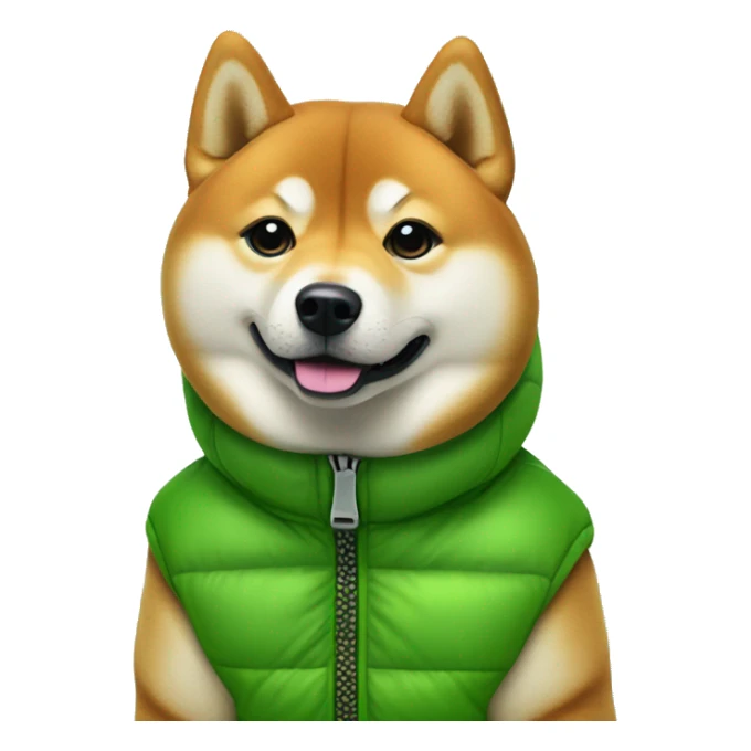 Shiba inu wearing vibrant green puffer jacket portrait sticker