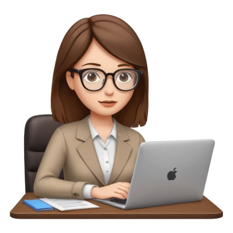 A brown hair, white skin woman scrolling, with a laptop open to a work document sticker