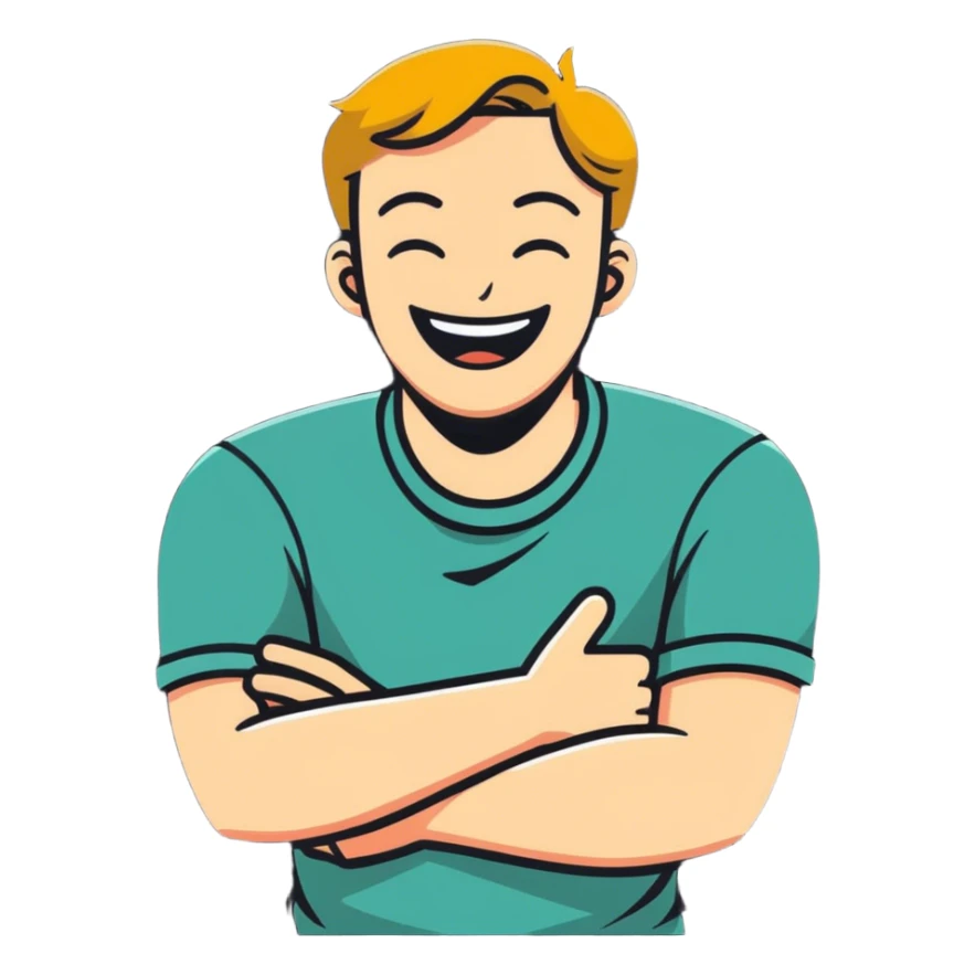 a guy with crossed arms around her next like he’s choking himself and laughing sticker