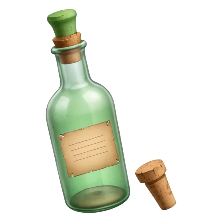 glass bottle with a paper message inside like in movie green old  sticker