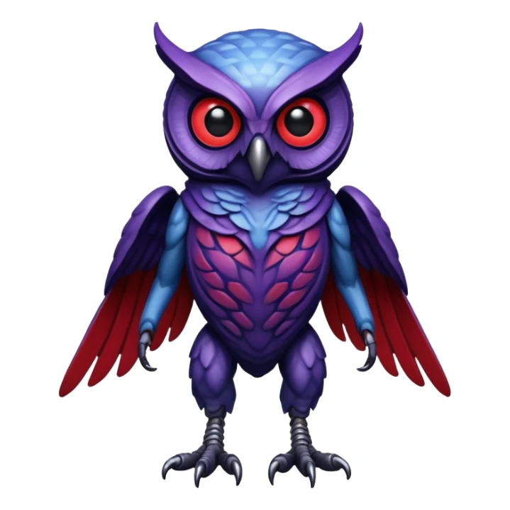 Owl xenomorph hybrid front facing full body dark purple and blue and red sticker