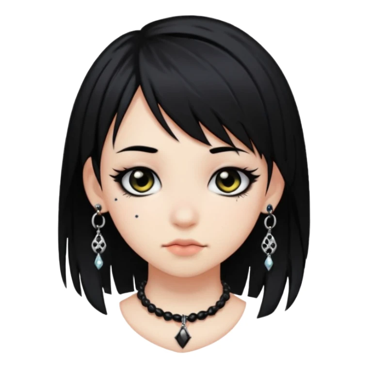 emo girl with black hair. piercings. side bangs. a black jewelry  sticker