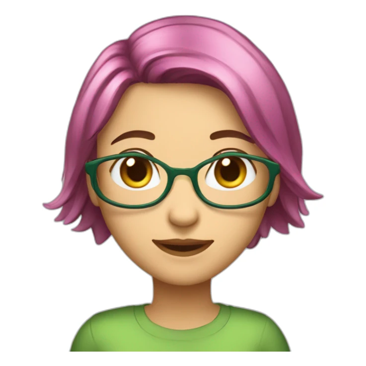a friendly person, set front-facing and center, transparent background. Approachability, easy-going, gentle, versatile, wide age range, female but barely. green hair sticker