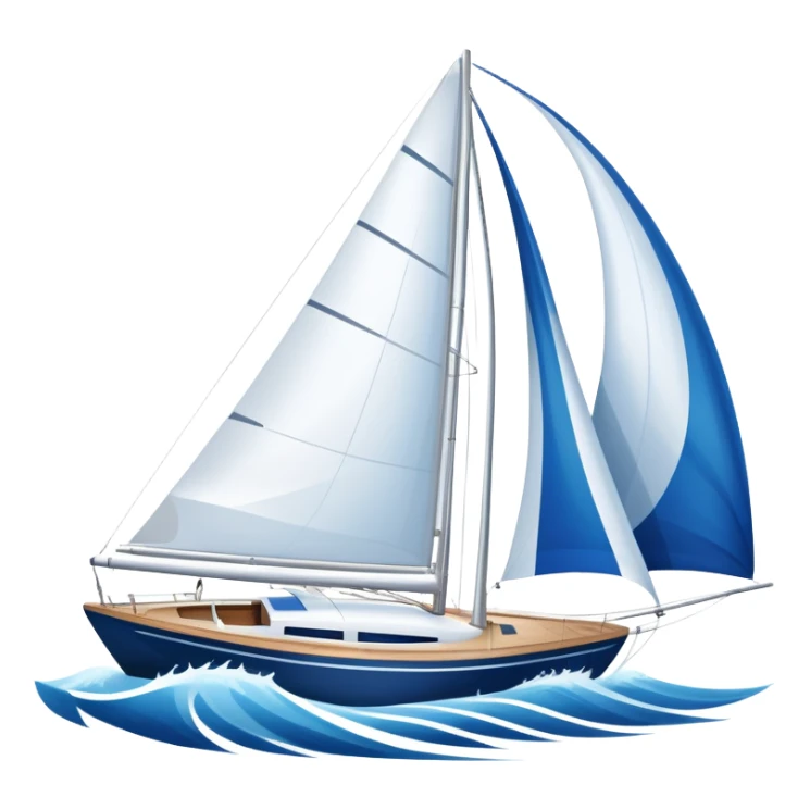 An icon featuring a sleek sailboat with billowing sails cutting through the waves. The design includes the boat's mast, a wind-filled sail, and water splashes, symbolizing the thrill and skill of sailing. Transparent background highlights the elegance and power of wind-driven sports. sticker