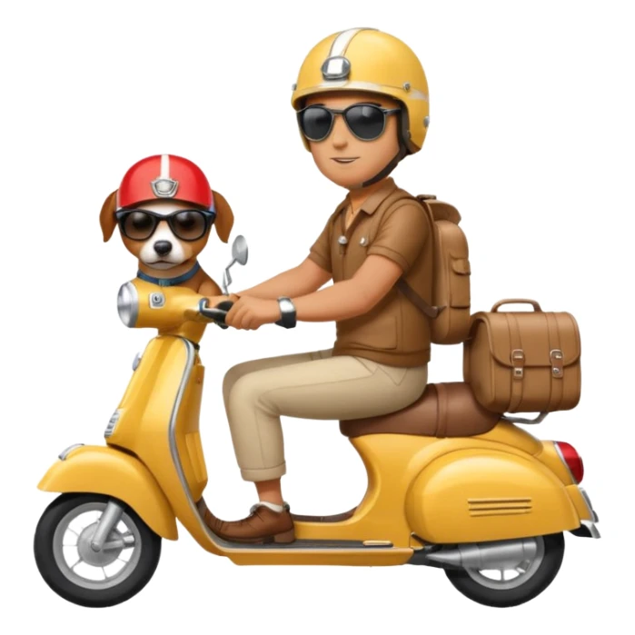 man and his pet dog riding a vespa sticker
