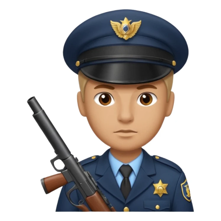 Officer with peaked cap + mini gun, half body sticker