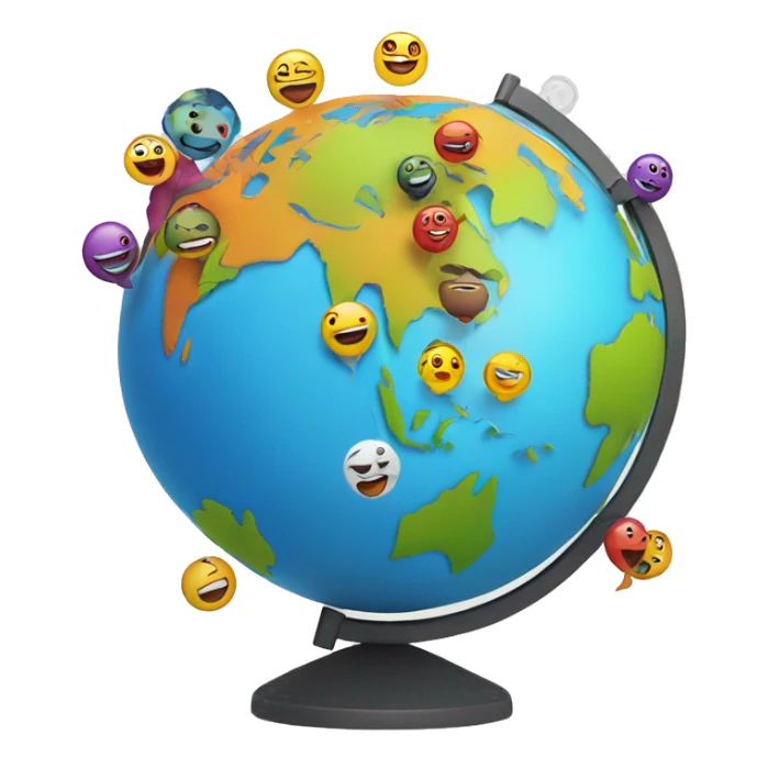 colorful globe characters popping out in different areas on map sticker