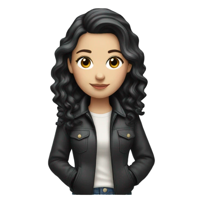 a white girl with black wavey hair wearing a jacket  sticker