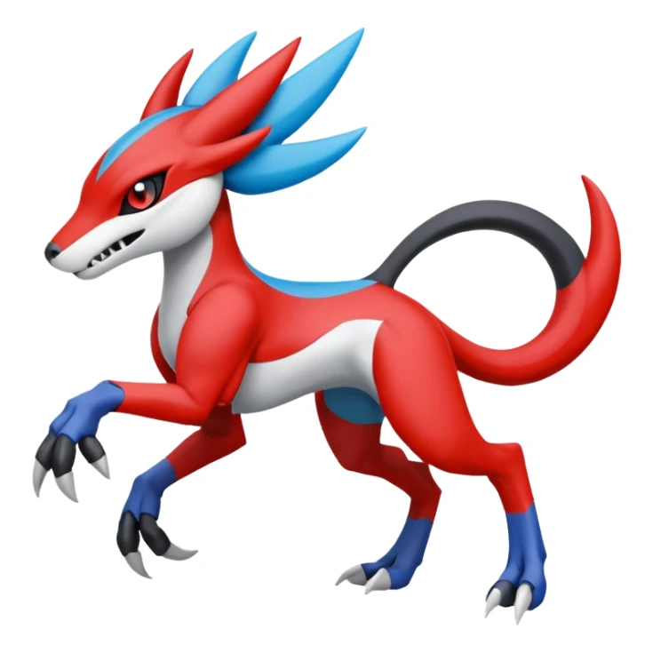 Colorful Red Black White Blue Meloetta-Koraidon-Wargreymon-Sergal-Pokémon-Digimon-Fakémon-fusion-hybrid-creature sticker