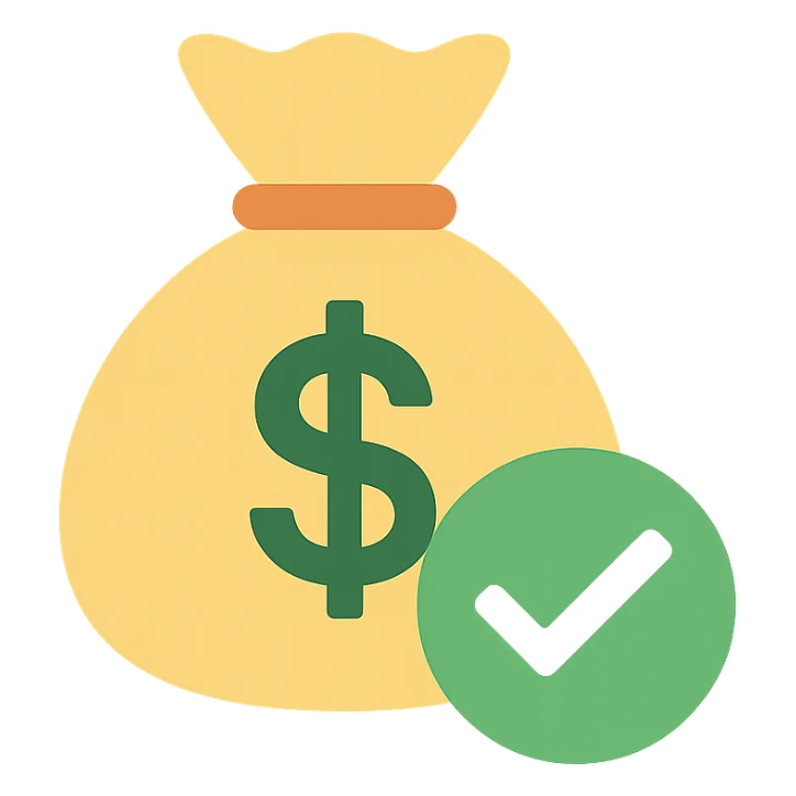 money bag with a green check mark in front of it sticker
