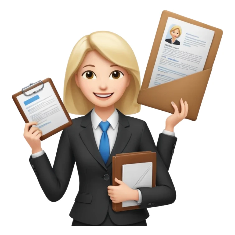 make her happy. she got accepted from her interview. now she is verry happy and confident. wearing interview clothes again. she is SMILING BIG. she is holding her cv to the sky, from happiness sticker