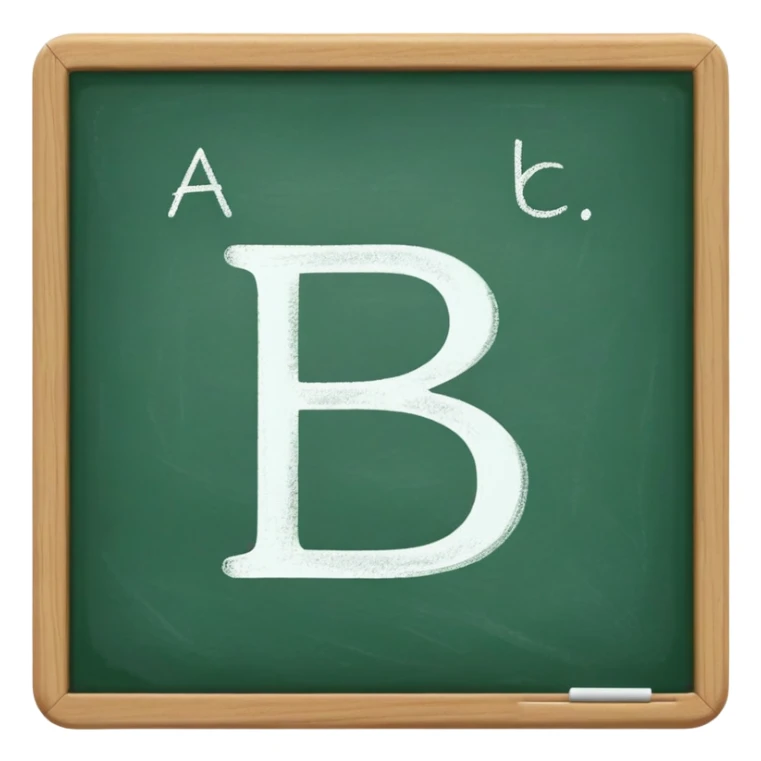 A flat-style illustration of a green chalkboard with “A B C” written on it in white chalk, representing early secondary school learning. Clean, minimal, cartoon style, white background, iOS emoji aesthetic. sticker