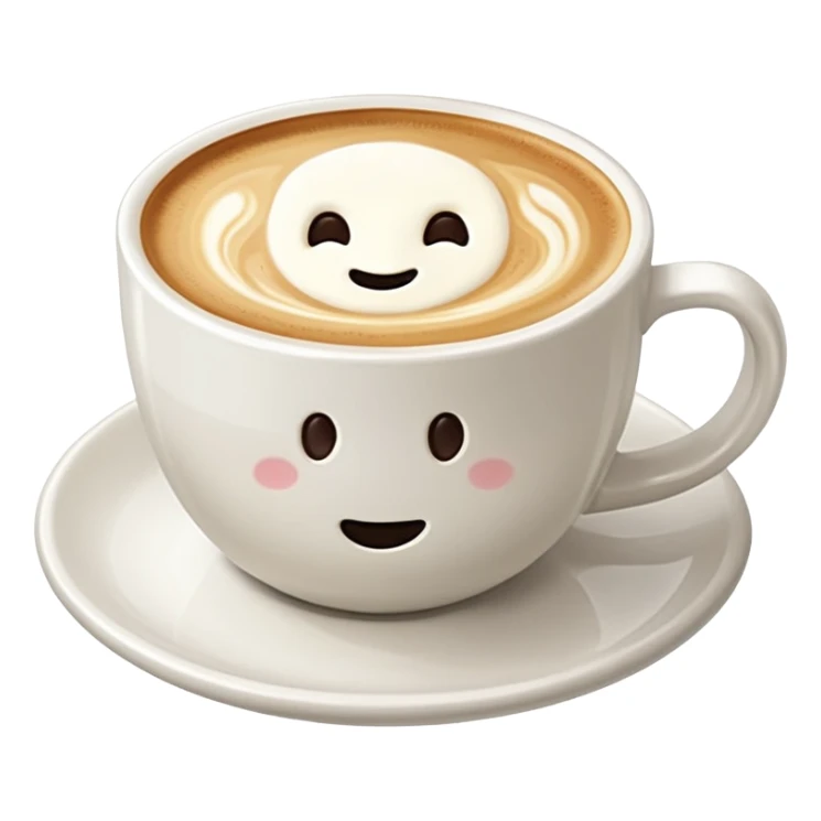 a flat white coffee without a face in a clean white coffee mug witout anyhing on it. there is latte art in the coffee sticker