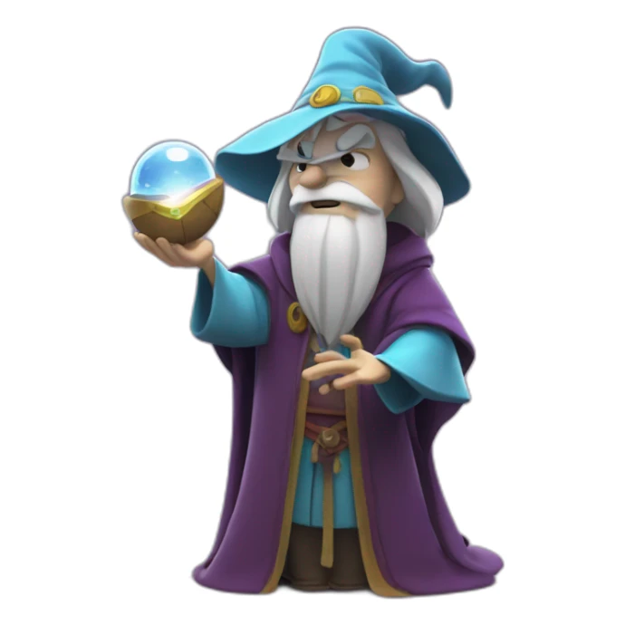 mage with thinking face holding crystal ball pixar disney 3d sticker