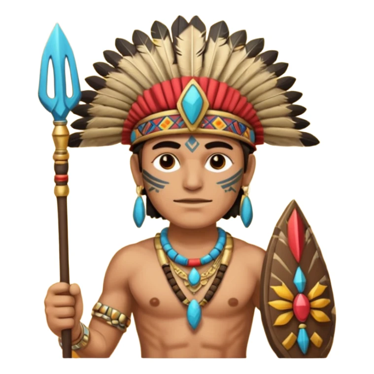 Hombre con un cuerpo de azteca con gorro azteca y lanza y collares  sticker