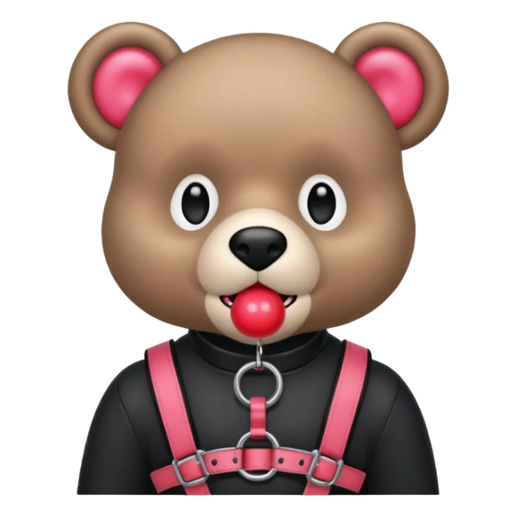 Gloomybear wearing black harness, red bubblegum in mouth sticker