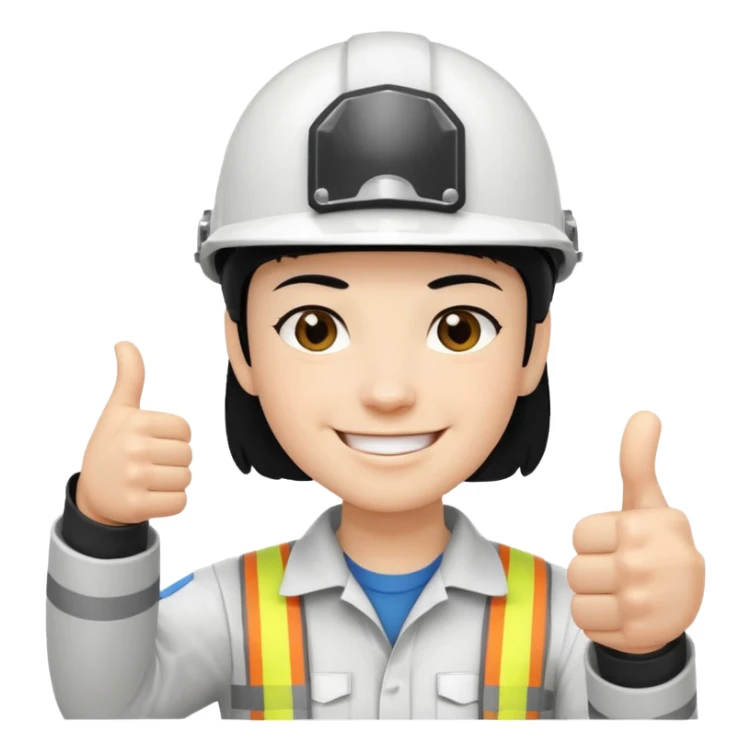 Una persona con pelo negro con casco blanco pulgar arriba sticker