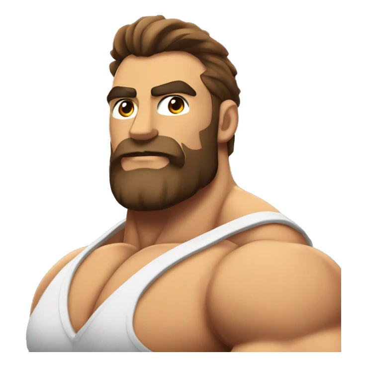 muscled hairy bodybuilder brown hair beard,enormous pecs and enormous biceps sticker