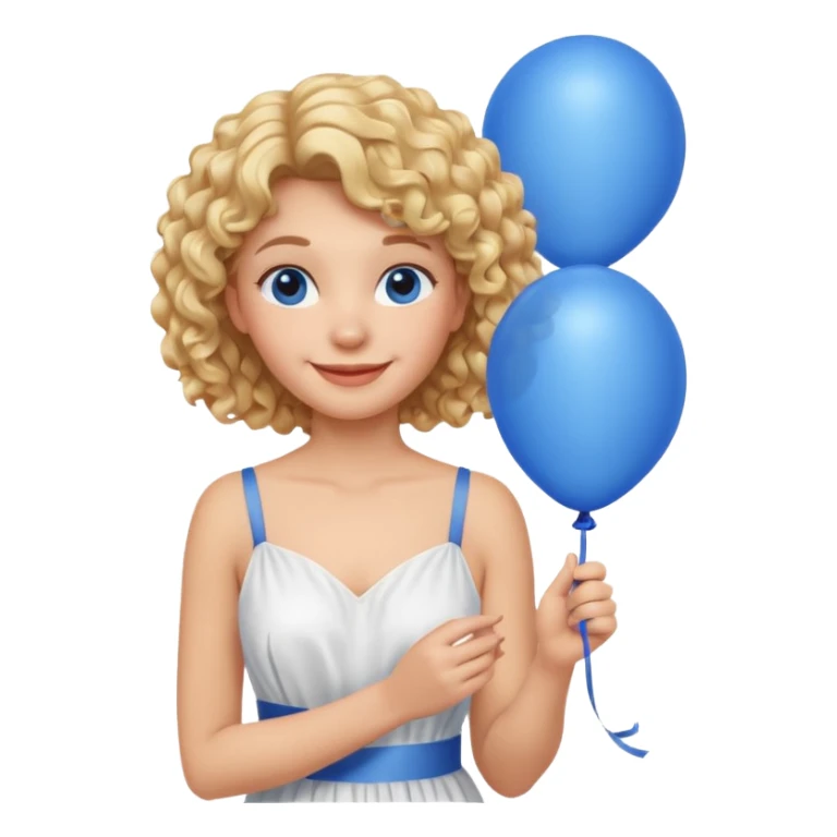 Woman curly blonde with blue balloon, white dress sticker