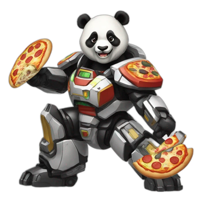 panda on a megazord while eating pizza and laughing sticker