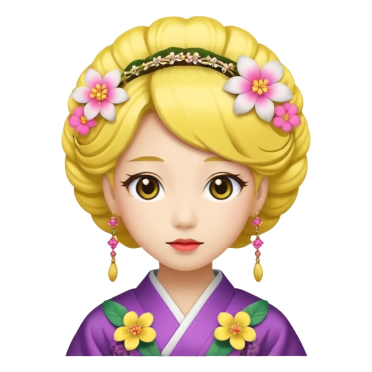 Japanese Princess with floral hairpin, yellow sticker