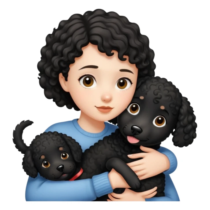 Short-haired girl hugging black curly dog sticker