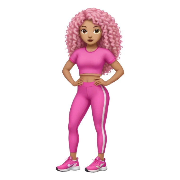 Uma mulher negra da pele clara com cabelo cacheados bem longo até a bunda  sem tanto volume no cabelo e um corpo atlético com roupa rosa  sticker