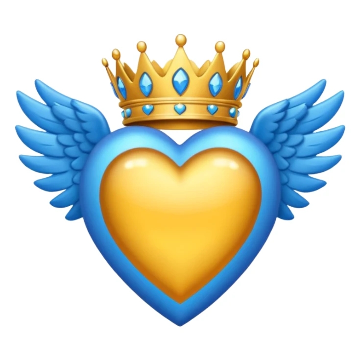 Un emoji de corazón completamente azul con alas y una corona sticker