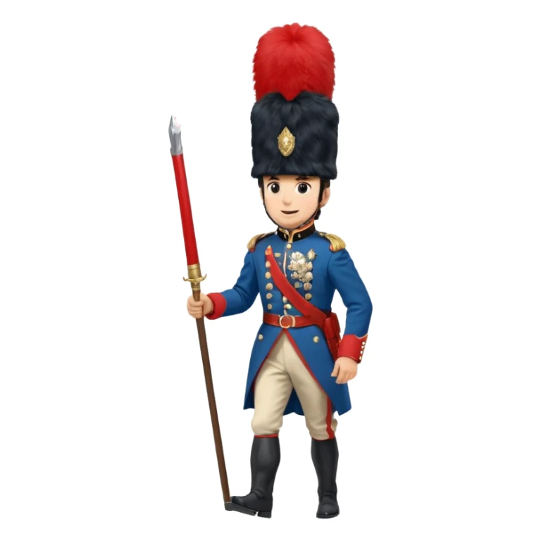 Vieille Garde soldier Napoleonic era marching blue and red uniform tall bearskin hat cheerful sticker