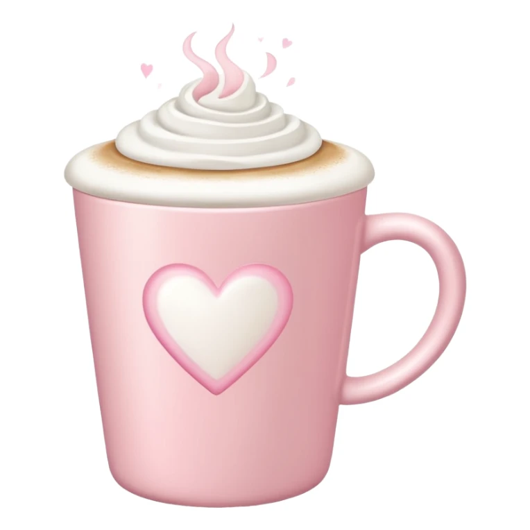 Pastel pink latte cup with white froth heart, soft lighting, clean background sticker