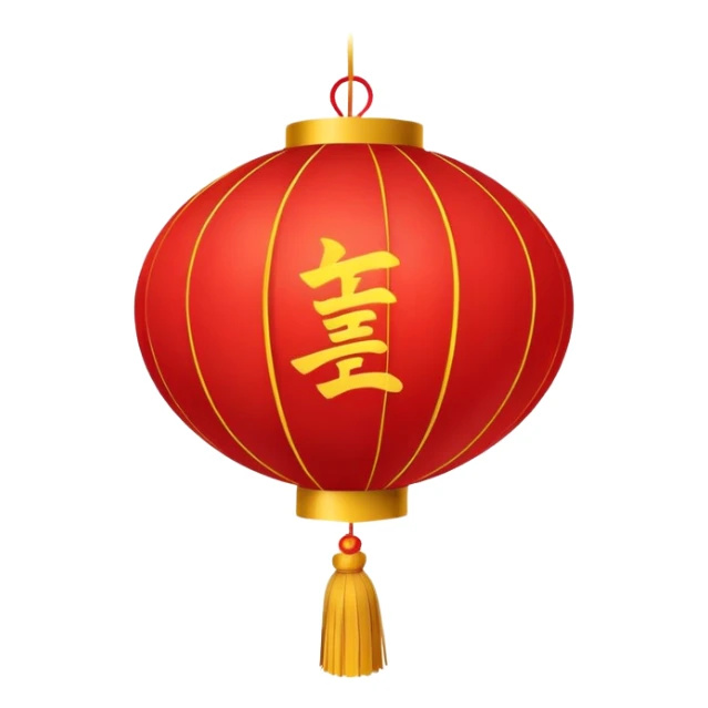 Chinese red lantern, traditional festive decoration, round shape with tassel, emoji style sticker