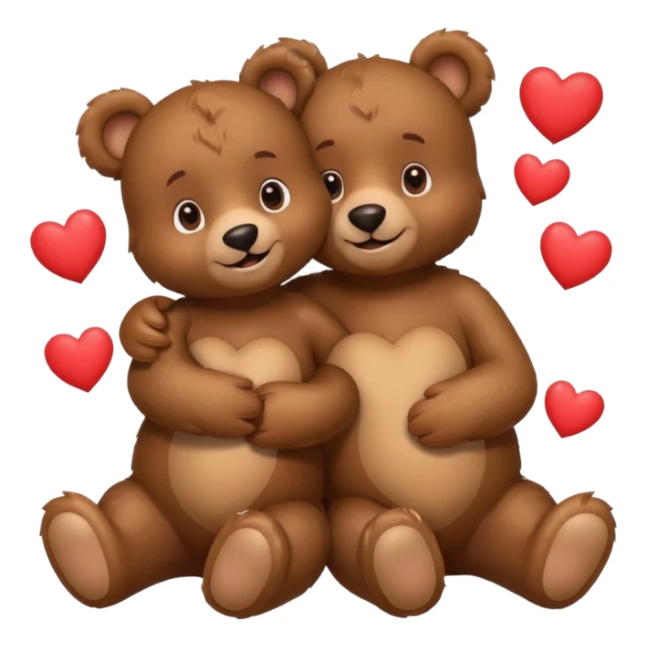 girl bear and boy bear hugging, surrounded by hearts, playful and loving, cute sticker