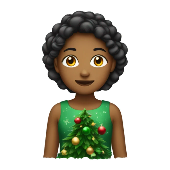 Girl wearing a Christmas tree dress sticker