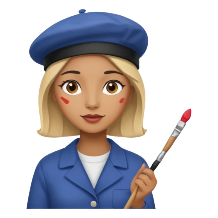 female artist painting, wearing a beret sticker