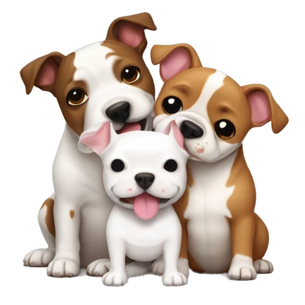 Two dogs, a White Bull terrier, and a brown-and-tan frenchie hugging sticker