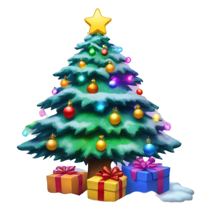 80s Christmas tree with colorful lights, snow on it and presents underneath  sticker