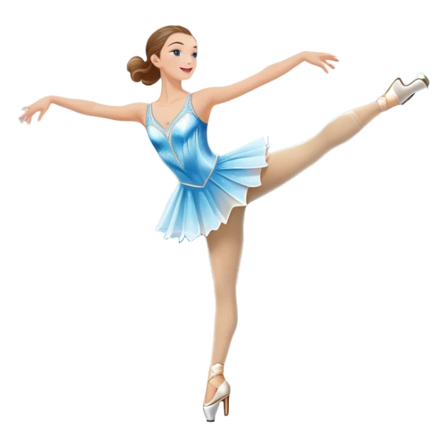 An icon featuring a graceful figure skater performing a spin on the ice. The background includes a grand ice rink palace with shining spotlights and cheering spectators in the stands. Transparent background highlights the elegance and artistry of figure skating sticker