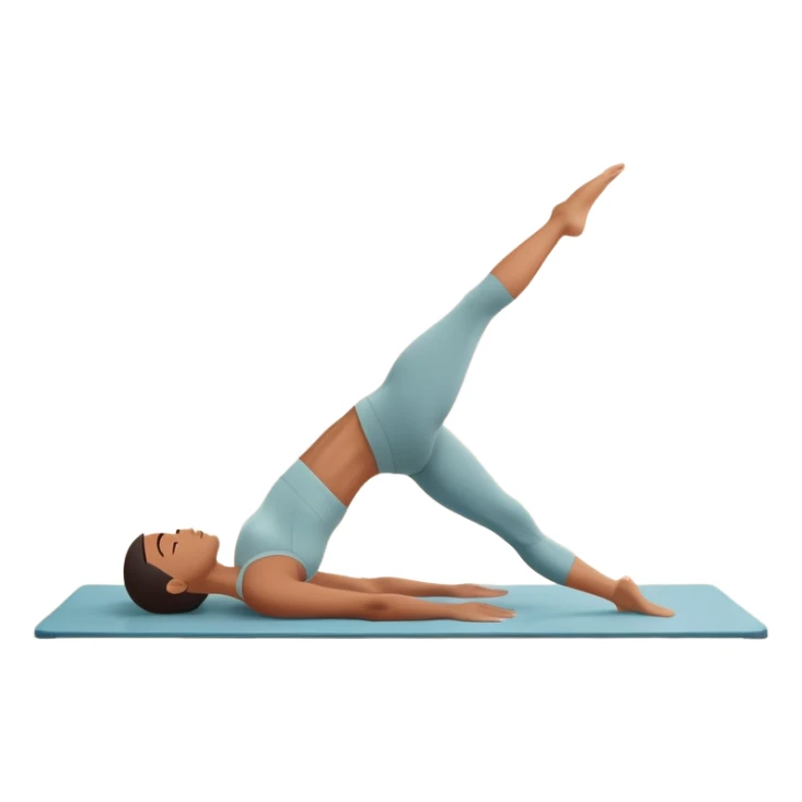 A person performing a Pilates exercise on a mat in a clean, modern studio. The focus is on core strength and flexibility, with a neutral, calming color palette. Simple equipment like a reformer machine and a soft, tranquil background enhance the feeling of controlled movement and focus. sticker