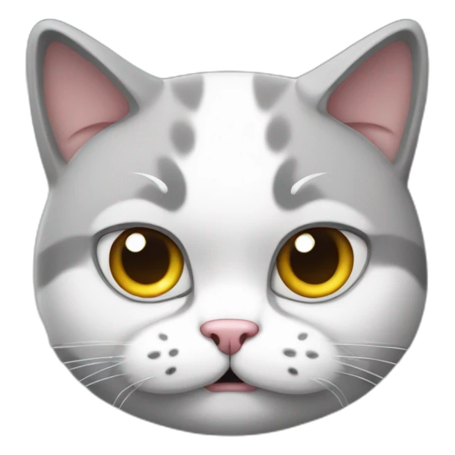 fat light gray and white cat with an angry face sticker
