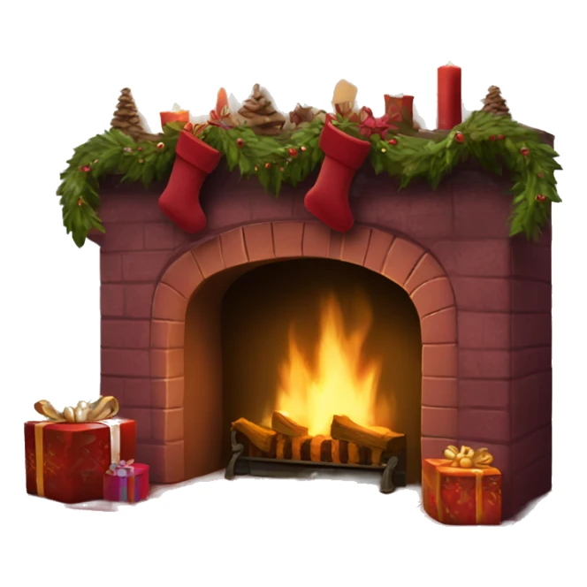 Realistic decorated burgundy Christmas fireplace sticker